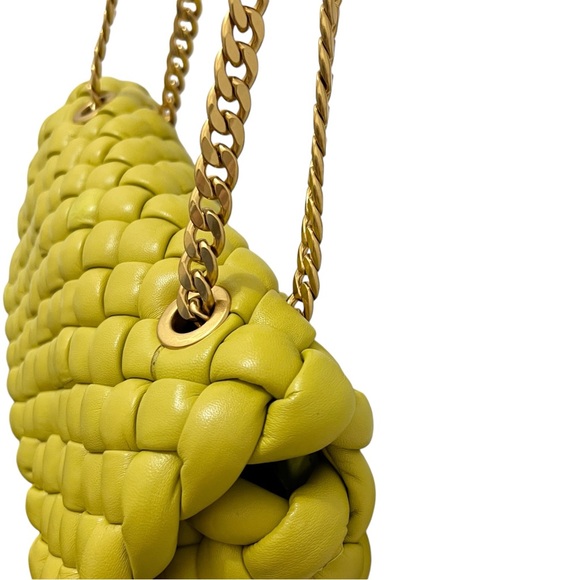 REBECCA MINKOFF Woven Leather Edie Flap Handbag Yellow - Picture 5 of 16